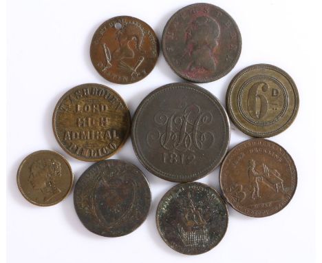 Tokens, to include James Bell &amp; Co, Liverpool Half Penny, Michell &amp; Co Manchester, T Ashbourn Lord High Admiral, John