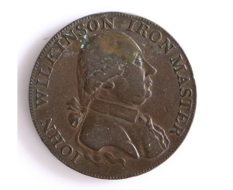 British Token, copper halfpenny, 1793, Midlands, with forge scene, the reverse JOHN WILKINSON IRON MASTER with profile bust, 