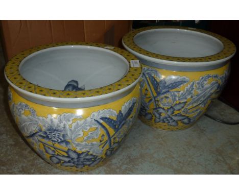 Pair of oriental style ceramic jardinieres