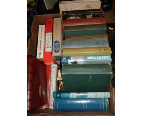 Box of assorted books inc leather bound bible, 'The Illustrated Pepys' etc