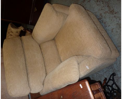 Large 2 seat sofa in oatmeal fabric and similar armchair