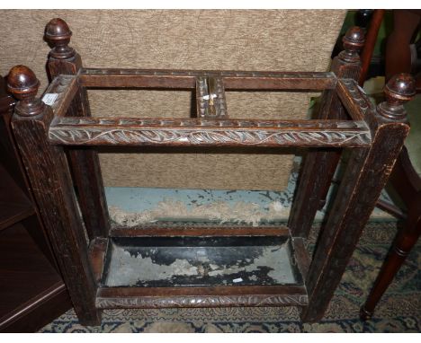 Carved oak 2 sectional stick stand