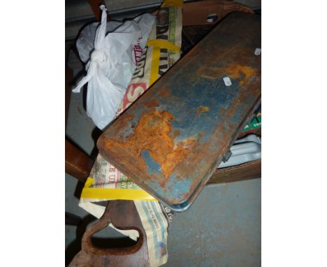 Box of assorted tools inc saws, toolboxes etc