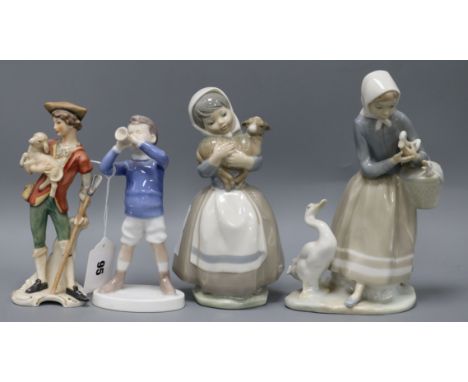 A Lladro figure, a Nao figure, a Copenhagen and a Continental figure