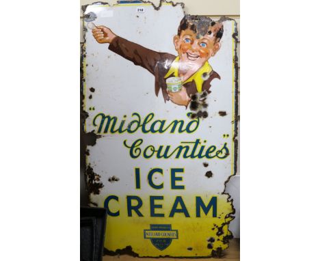 A Midlands Counties ice cream 1950's enamel advertising sign 106 x 60cm