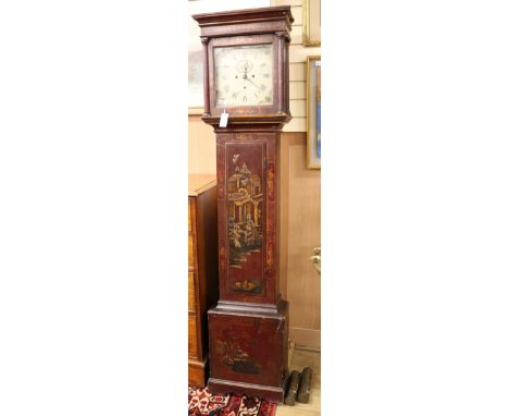 Richard Boxall of Godalming. A chinoiserie red lacquer 8-day longcase clock W.47cm