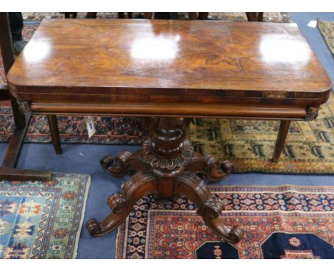 A William IV rosewood folding card table W.91cm
