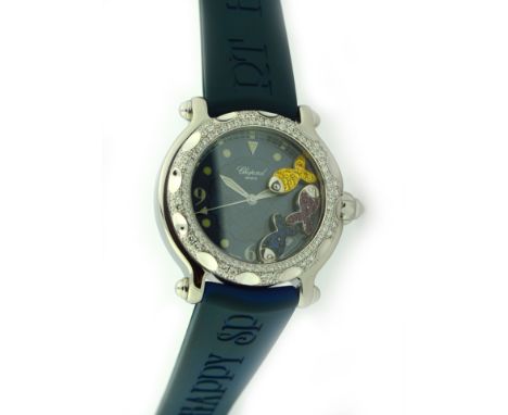 CHOPARD "HAPPY SPORT" WATCH, 18 KARAT WHITE GOLD/STAINLESS STEEL & DIAMOND BEZEL Chopard, Geneve, Quartz movement, the round 