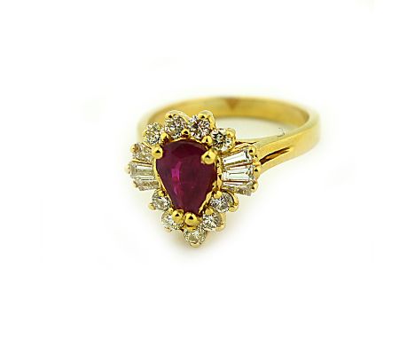 14 KARAT RUBY & DIAMOND RING Ruby weighing approximately 1.02 carats, diamonds weighing approximately .75 carats, ring size 5