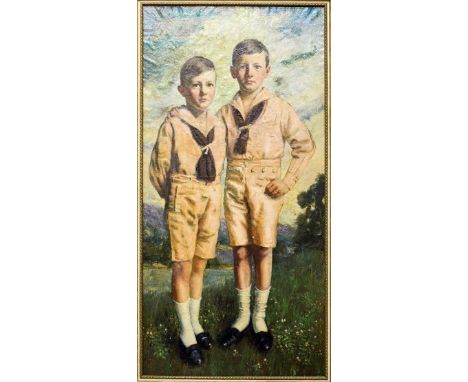 AMERICAN SCHOOL (20th century) &#8232;Portrait of Two Philadelphia Brothers, 1918 signed indistinctly lower left oil on canva