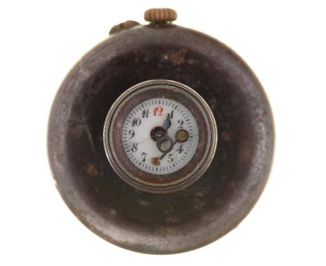 A GUNMETAL BUTTONHOLE WATCH, EARLY 20TH C, 29MM DIAM Dial cracked, hands detached, light rust on case, movement unexamined