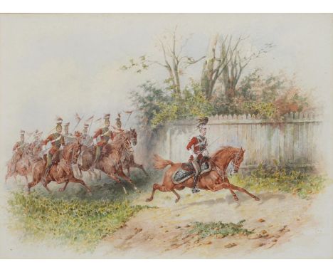 ORLANDO NORIE (1832-1901) - LIEUTENANT HENRY GRAHAM WITH TROOP OF THE 16TH (QUEEN'S) LANCERS, C1878, SIGNED, WATERCOLOUR, 36.