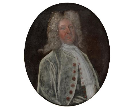 ENGLISH SCHOOL, MID 18TH C - PORTRAIT OF PAUL MASON OF EATON NOTTINGHAMSHIRE, BUST LENGTH IN A BLUE GREY COAT AND WHITE STOCK