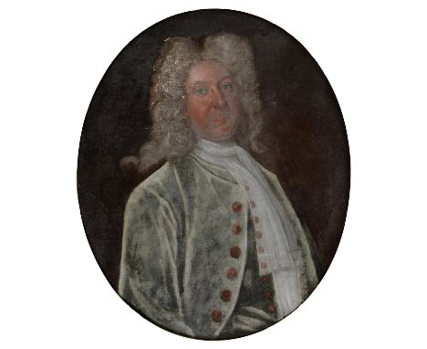 ENGLISH SCHOOL, MID 18TH C - PORTRAIT OF PAUL MASON OF EATON NOTTINGHAMSHIRE, BUST LENGTH IN A BLUE GREY COAT AND WHITE STOCK