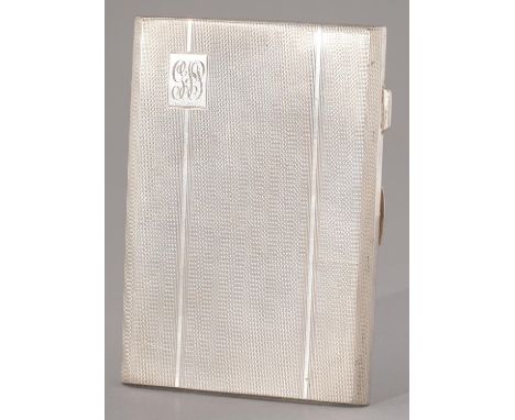 A SILVER CIGARETTE CASE, ENGINE TURNED, 8.5 X 12.4CM, BY E J HOULSTON, BIRMINGHAM 1946, 6 OZ 13 DWT Clasp not closing. Engrav