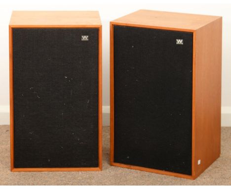 VINTAGE STEREO EQUIPMENT. A PAIR OF WHARFDALE DOVEDALE III HI-FI LOUD SPEAKERS, 61CM H; 36 X 31CM Slight scuffs and scratches