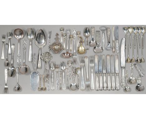 MISCELLANEOUS NORWEGIAN AND CONTINENTAL SILVER FLATWARE, 19TH C AND LATER, VARIOUS PATTERNS AND MAKERS, 45OZS EXCLUDING SILVE