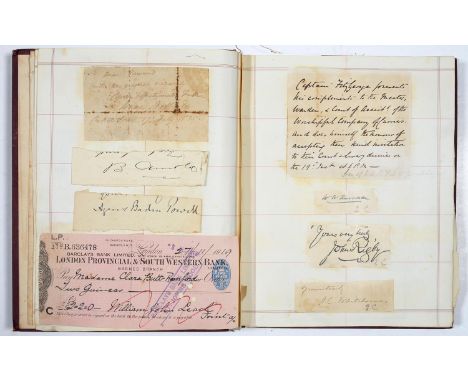 A VICTORIAN AUTOGRAPH ALBUM, MID 19TH C&nbsp; OF APPROX TWO HUNDRED AUTOGRAPH LETTERS SIGNED AND CLIPPED SIGNATURES, SEVERAL 