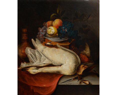 20TH CENTURY SCHOOL - STILL LIFE,&nbsp; WITH SIGNATURE VAN OSTEN AND DATE '48, OIL ON CANVAS, 71 X 61CM In restored condition