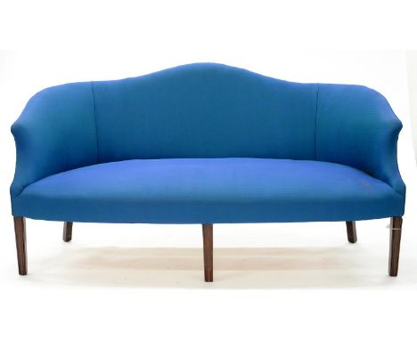 A GEORGE III MAHOGANY SOFA, ON MOULDED LEGS, UPHOLSTERED IN BLUE FABRIC, SEAT HEIGHT 44CM, 188CM L Some marks and minor scuff