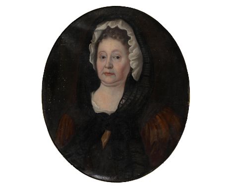 ENGLISH SCHOOL, MID 18TH C - PORTRAIT OF ELIZABETH MASON, NEE COE OF EATON NOTTINGHAMSHIRE, BUST LENGTH IN A BROWN DRESS, WHI