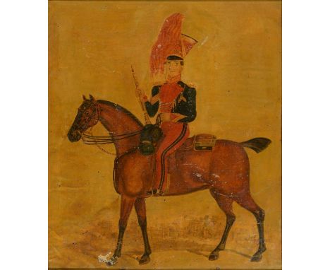 VICTORIAN SCHOOL - PORTRAIT OF AN OFFICER, WATERCOLOUR, POSSIBLY OVER A LIGHTLY PRINTED GROUND, WITH INSCRIPTION VERSO GRANDF