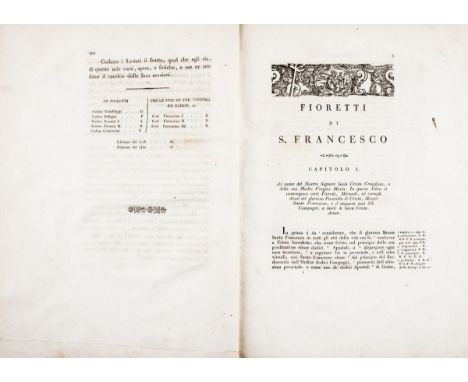 NO RESERVE Francescani. Fioretti di S. Francesco. Edizione fatta sopra la fiorentina del 1718 corretta e migliorata con vari 
