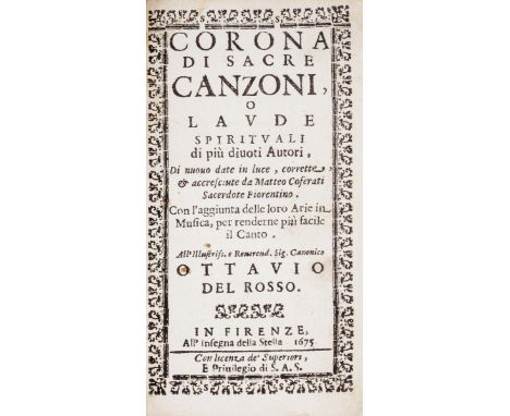 NO RESERVE Religione. Lotto di 4 opere in 3 volumiCorona di sacre canzoni o laude spirituali di più divoti Autori, Con l'aggi