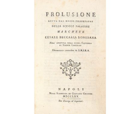 NO RESERVE Beccaria Cesare. Prolusione letta... nell'apertura della nuova cattedra di Scienze Camerali ultimamente comandata 