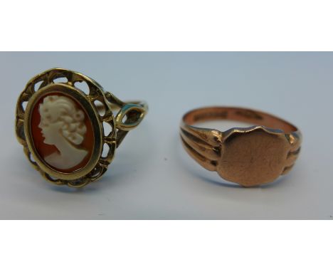 Two 9ct gold rings, 4.9g, M and N