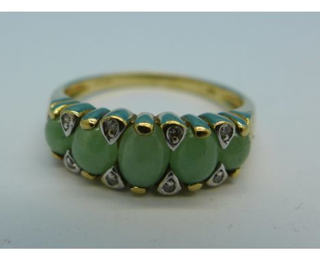 A 9ct gold, jade and diamond ring, 2.9g, Q