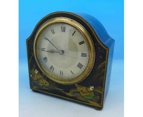 A mantel clock with lacquered case, the movement marked made in France