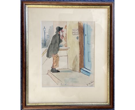G M Bond Signed Original Drawing Titled Indecision on 4 6 45, Housed in a Frame Measuring 11 x 9 inches approx overall. Good 