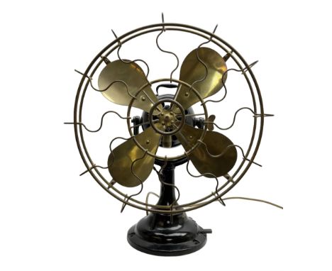 1930s Art Deco cast iron and brass Verity's Junior electric table fan, no 27159, H45cm