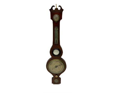 Mid-19th century Victorian mercury 5 glass wheel barometer by Croce, York, with a swan's neck pediment, 8� silvered register,