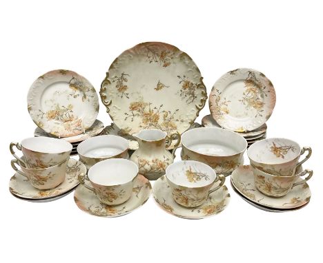 Early 20th century Limoges part tea service, decorated with floral sprays and gilt on merging peach and white ground, compris