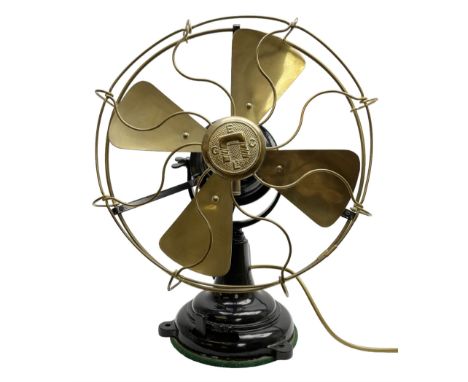 Art Deco cast iron and brass GEC electric table fan, no 214310, H40cm