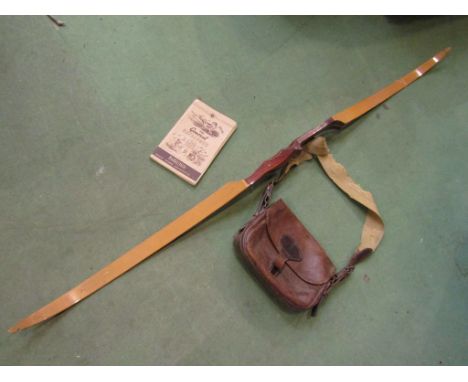 A vintage leather shooting/cartridge bag and 1953  Parker-Hale Every Thing for Shooting Catalogue and bow (3) 