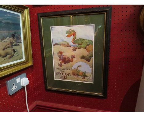 A framed and glazed Beechams Pills advertising print, 35cm x 27cm