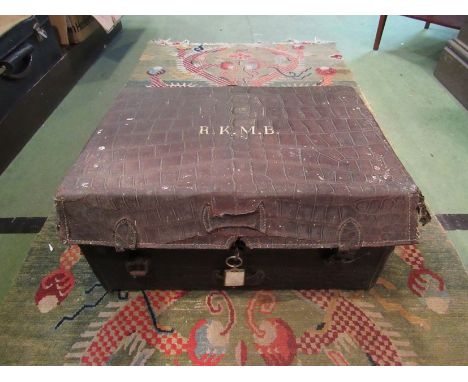 A vintage metal deed box with crocodile skin case cover a/f 