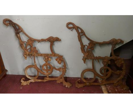 Pair of original Coalbrookdale bench ends with kite foundry mark 
