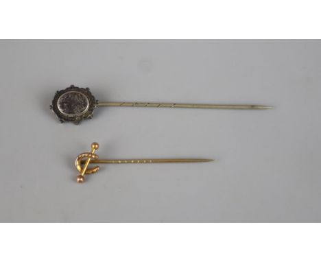 9ct Gold horse shoe stick pin together with Victorian stick pin 