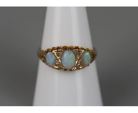 Victorian 18ct gold opal &amp; diamond set ring - Size: O½.&nbsp;This lot is in good condition commensurate with age.&nbsp;