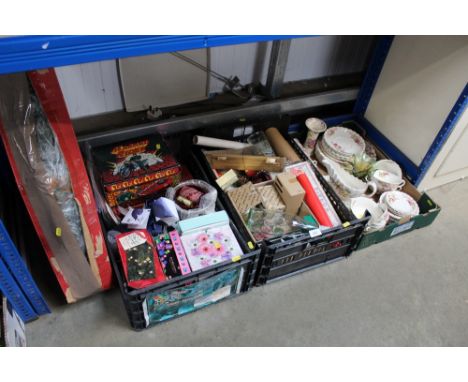 Three boxes of various sundry items to include Copeland Spode Fairy Dell patterned tea and dinner ware and various Christmas 