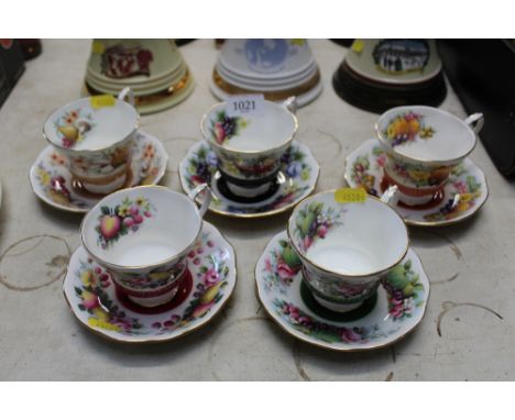 A set of five Royal Albert Country Fayre Series cups and saucers