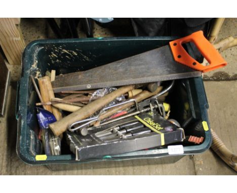 A box of various tools to include a chisel set