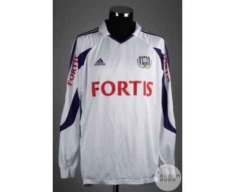 Goran Lovvren white No.7 Anderlecht long sleeved shirt, 2008-09,  Adidas, size XL,&nbsp;with printed badge inscribed SCA MENS