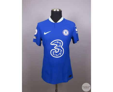 Ben Chilwell blue No.21 Chelsea player issue short sleeved shirt 2022-23, 
Nike, size M,&nbsp;button up collar, printed badge