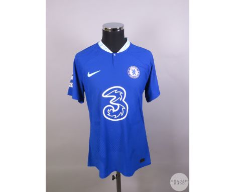 Kalidou Koulibaly blue No.26 Chelsea player issue short sleeved shirt, 2022-23, 
Nike, size XL,&nbsp;button up collar, printe