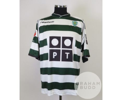 Green and white No.5 Sporting Club de Portugal v. Tottenham Hotspur match short-sleeved shirt, 2003-04, Reebok, XL
with v-nec